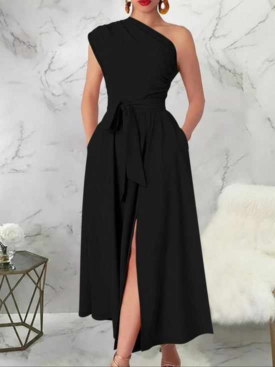 One-Shoulder Wrap Maxi Dress