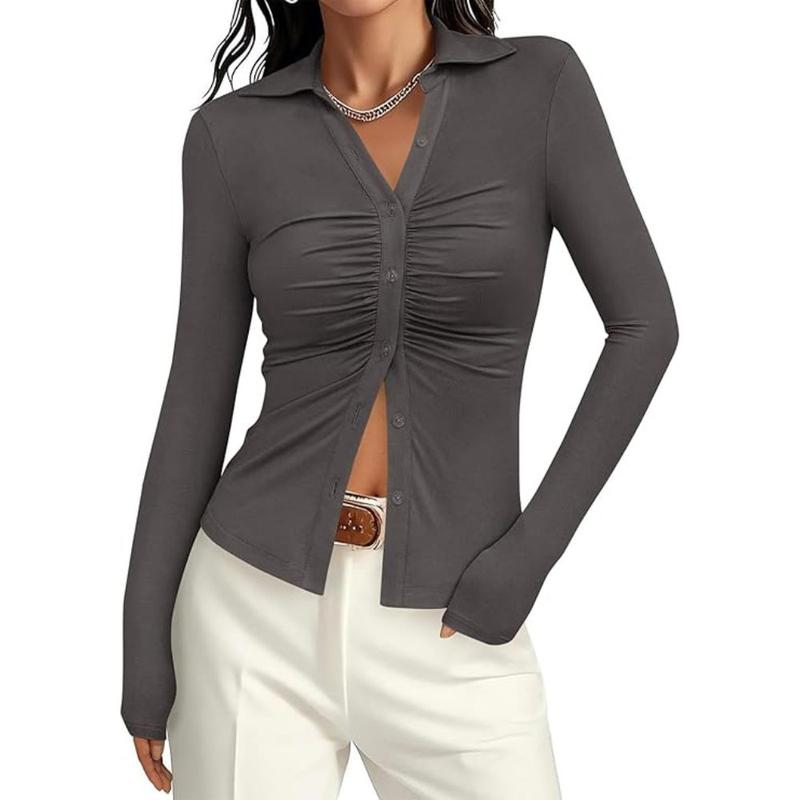 Ruched Tailored Button Shirt