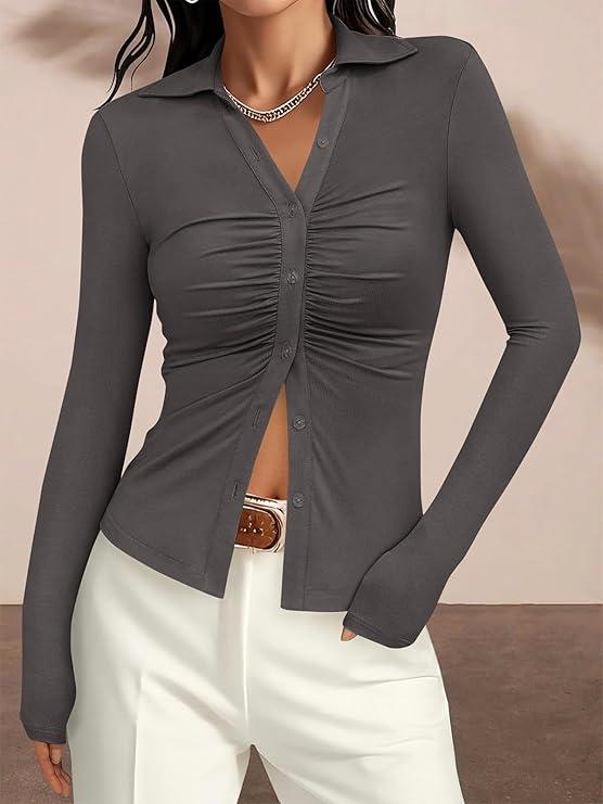 Ruched Tailored Button Shirt