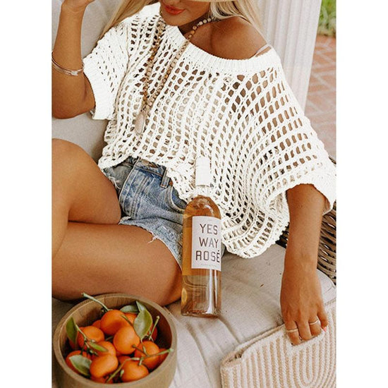 Open-Knit Off-Shoulder Sweater